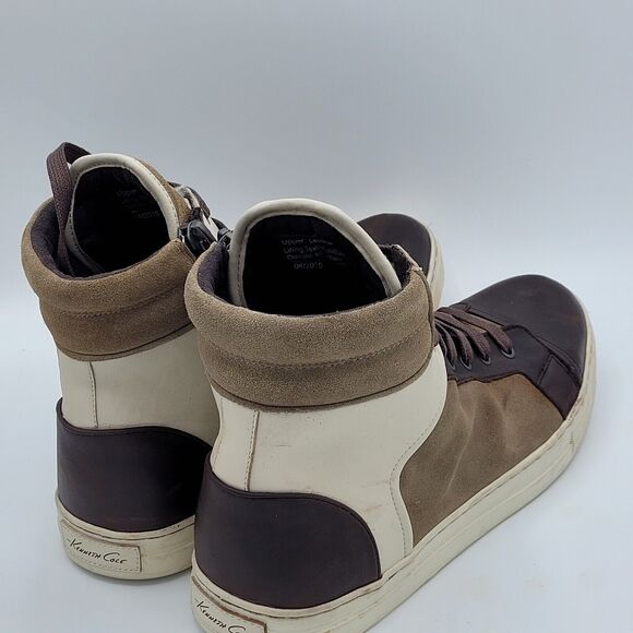 Kenneth Cole Men's Double Header High-Top Sneaker Size 11.5 white brown - Picture 2 of 8
